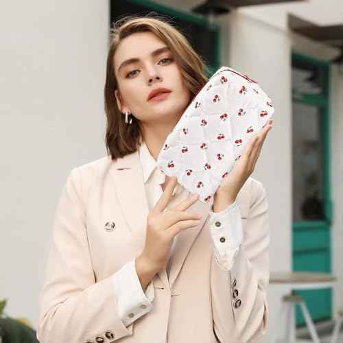 Floral Makeup Bag,Floral Quilted Makeup Pouch,Large Cosmetic Bag,Fashionable Travel Makeup Pouch, Cute Cherry Make up Bag,Puffy Coquette Makeup Bag, Attractive Quilted Make up Bag