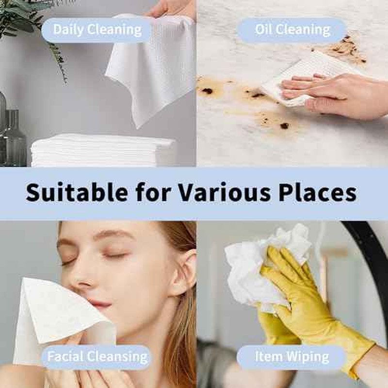 Disposable Face Towels, Ultra Soft Biodegradable Dry Wipes, 10x10'' 50 Count Large Towelettes for Cleansing, Makeup Remover, Skincare, Sensitive Skin, Nursing, Travel