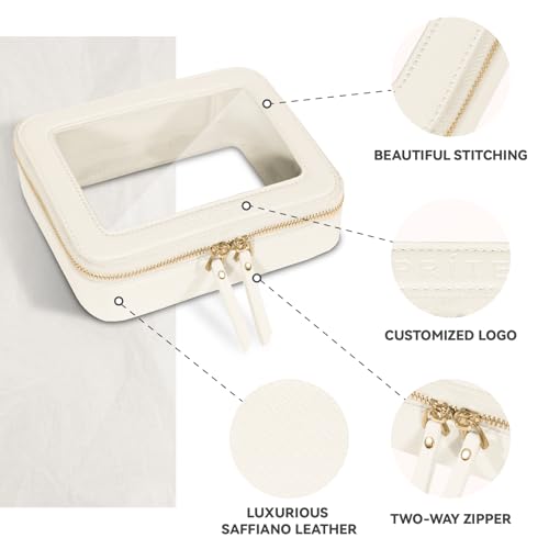 Prite Clear Makeup Bag Cosmetic Organizer Case Waterproof Travel Toiletry Bag Skincare Pouch with Golden Zipper(Beige)