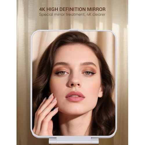 Travel Makeup Mirror with 1X/10X Magnifying, Portable Folding Make Up Tabletop Mirror for Office, Compact Vanity Mirror for Travel (Pearl White, No LED Lights)