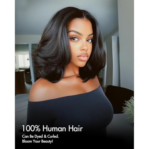 Bob Wig Human Hair 13x4 Lace Frontal Short Straight Lace Front Bob Wigs for Black Women Human Hair Pre Plucked Glueless Side Part 180% Density Black Color 10 Inch