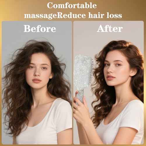 Curly Hair Brush, Luxury Rhinestone Detangling Brush, Stylish Bling Paddle Brushes for Women's All Hair Types