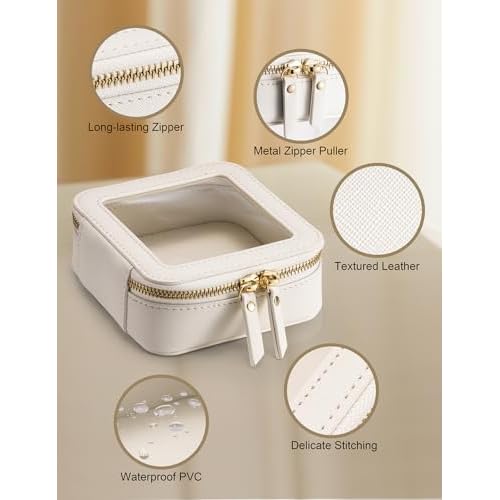 Mini Makeup Bag for Purse | Clear Travel Leather Toiletry Bag with Zipper | Car Organizer Bag | Small Waterproof Cosmetic Organizer Case for On-the-Go Essentials£¨White£©