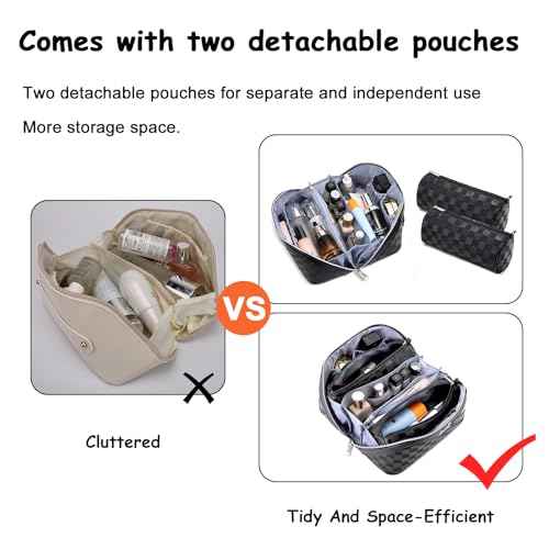 BOYATU Travel Makeup Bag Organizer Cosmetic Bag: 3 Pcs Set Make up Bags for Women with Handle - Waterproof Vegan Leather Toiletry Bags Travel Essentials Pouch with Compartments (01-Black)