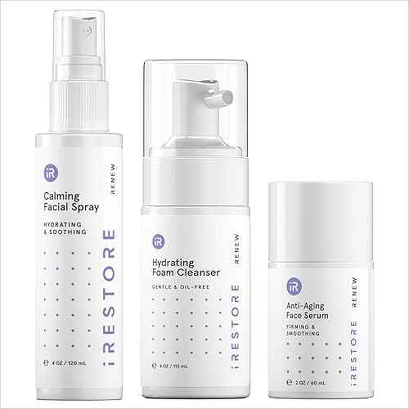 iRESTORE 3-Step Skincare Set Red Light Therapy Essentials Kit, Renew Trio Includes Hydrating Cleanser + Facial Spray + Anti-Aging Face Serum Works Best with iRESTORE Red Light Therapy Mask