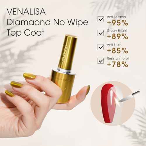 VENALISA No Wipe Gel Top Coat- High Gloss Shiny Long Lasting Top Coat Clear Gel Nail Polish, Soak Off Nail Art Home and Professional Manicure