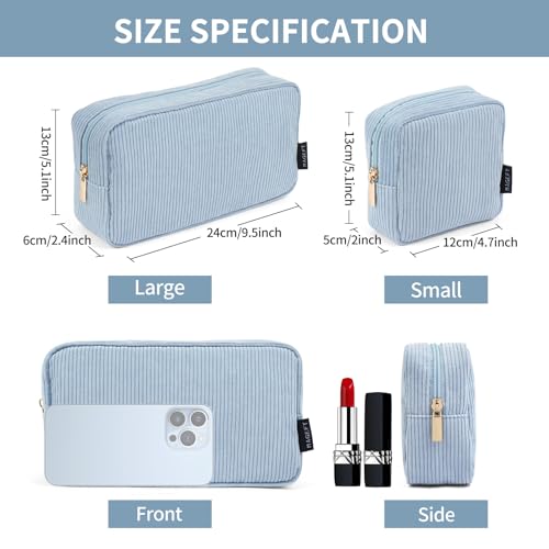 MAGEFY Small Makeup Bag for Purse Mini Cosmetics Bag Corduroy Cute Cosmetic Pouch for Women with Slip-in Pockets