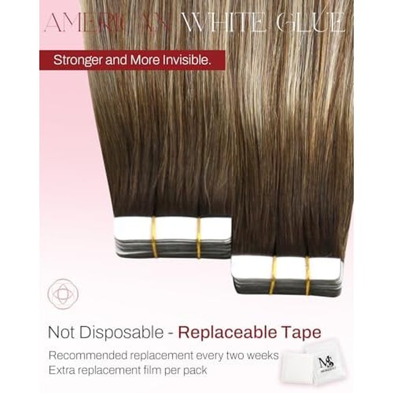 Moresoo Tape in Hair Extensions Human Hair #4/6/613 Brown Ombre Platinum Blonde with Chestnut Brown Silky Straight Remy Hair, Fashion Hair Extensions Real Human Hair Invisible Thick 20pcs 50g 18inch