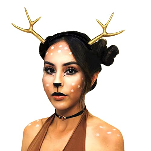 JeVenis Luxury Reindeer Antler Headband Gold Deer Headband Festival Wear Party Hats