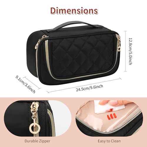 OCHEAL Small Makeup Bag with Zipper Pouch,Portable Cute Travel Makeup Bag Pouch for Women Girls Makeup Brush Organizer Cosmetics Bags with Compartment-Nylon Black