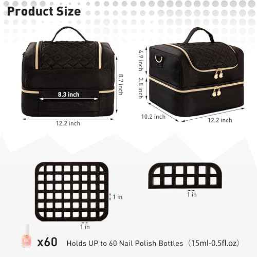 Nail Polish Organizer Bag Nail Case Holds 60 Bottles & Nail Lamp Gel Nail Polish Organizer Nail Kit Organizers Travel Nail Tech Carrying Case for Manicure Supplies (Black)