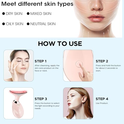 Facial Massager, Red-Light Portable Face Neck Massager Wand for Skin Care (Pink)