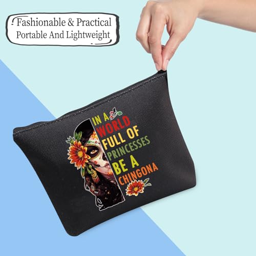 JXGZSO Mexican Lady Cosmetic Bag In A World Full Of Princesses Be A Mexican Makeup Bag Badass Women Gift (Mexican women black)