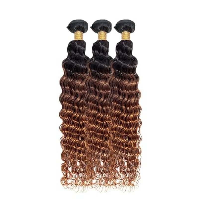 T1B430 Ombre Brown Bundles Human Hair 16 18 20 Inch Deep Wave Human Hair Bundles Ombre Bundle T1B/4/30 Brown Bundle Unprocessed Brazilian Virgin Hair for Black Women