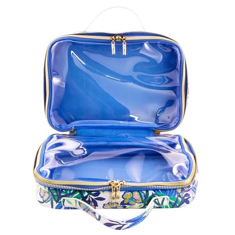 Lilly Pulitzer Cosmetic Case with Two Zippered Pockets, Vinyl Window, and Handles, Easy to Clean Travel Toiletry Bag, Travel Makeup Bag with Gold Details, The Hottest Spot