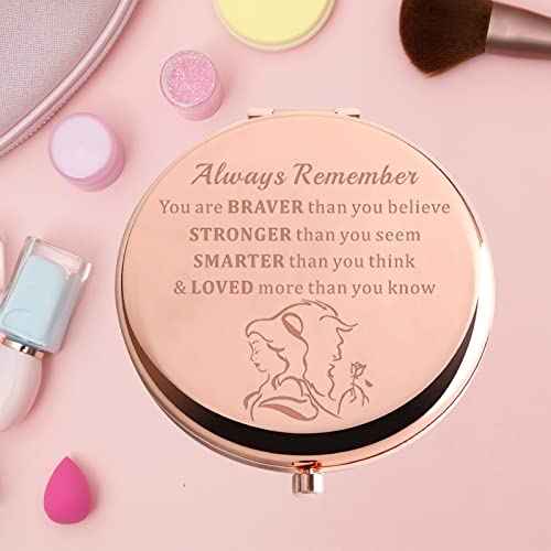 KEYCHIN Princess Movie Pocket Mirror Princess Belle Fans Gifts Always Remember You are Braver Stronger Smarter Than You Think Compact Mirror for Women Girls Teenagers (Beauty Mirror-RG)