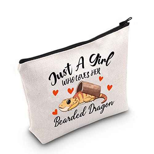 G2TUP Bearded Dragon Lover Gift Who Loves Her Bearded Dragon Makeup Bag Bearded Dragon Mom Cosmetic Bag Lizard Lover Zipper Travel Pouch (Bearded Dragon White Bag)