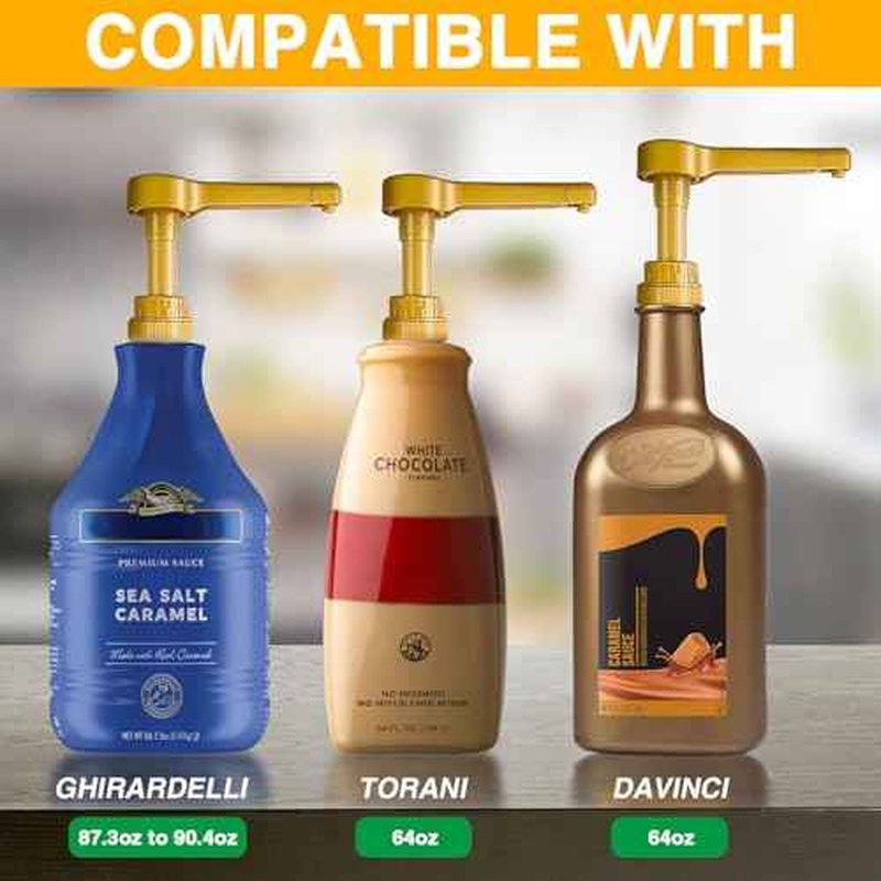 1 Pack Gold Sauce Pump Dispenser for 64 oz Chocolate and Caramel Sauce Bottles, Reusable Large 15CC Syrup Pump for Vanilla Mocha Sauces