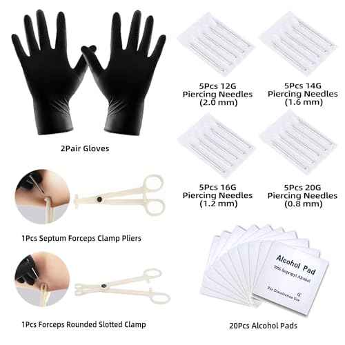 154PCS Mixed-pack Nose Piercing Kits for All Piercings,Stainless Steel Piercing Jewelry Kit 14G 16G with Piecing Needles for Ear Cartilage Tragus Nose Septum Lip Piercing Tools