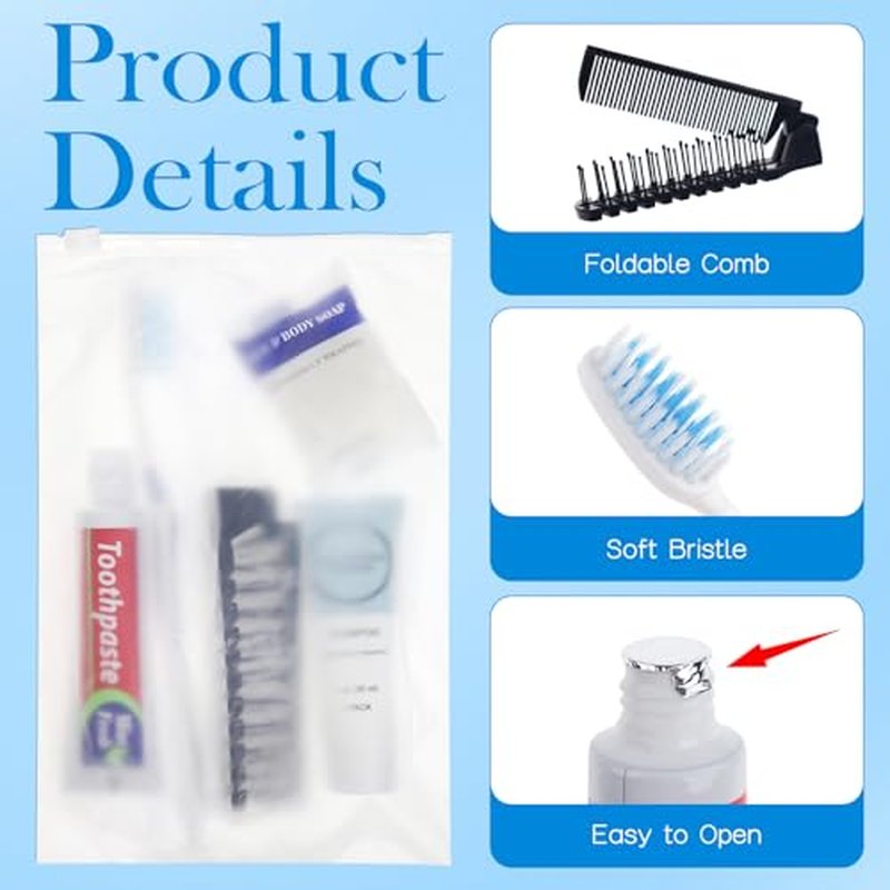 Travel Toiletries Supplies Kits Disposable Toiletry Amenities Set in Bulk, Hygiene Trial Size Personal Essentials Individually Wrapped for Camping, Hotel, Guest, Homeless, Charity, 5-in-1 (40-Pack)