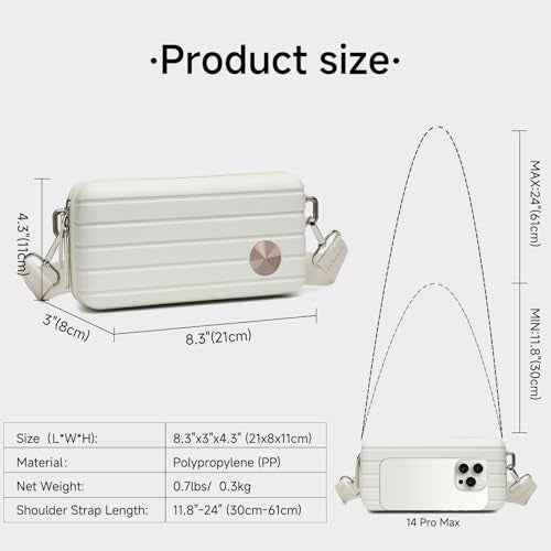 Somago Hard Shell Suitcase Handbag with Adjustable Strap Mini Cosmetic Handbag Cell Phone Purse Bag for 6.9" Shoulder Bag(Creamy White)