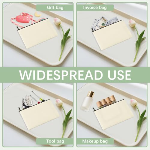 OKBA Beige 30 Pcs Sublimation Makeup Bags Blanks,DIY Craft Canvas Zipper Pouch Cosmetic Bag,Multi-Purpose Canvas Bag Bulk