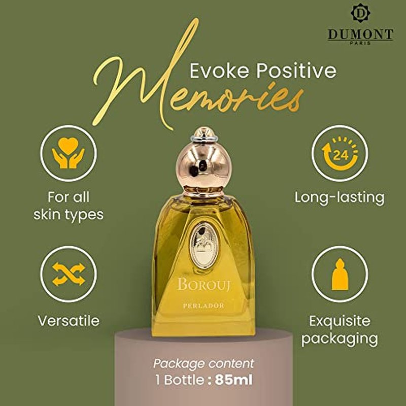 Dumont BOROUJ PERLADOR - 85ml - Unisex Perfume for Men & Women - Arab Inspired Fragrance with Musky Notes - Long Lasting Cologne Mist & Body Spray - for Him & Her