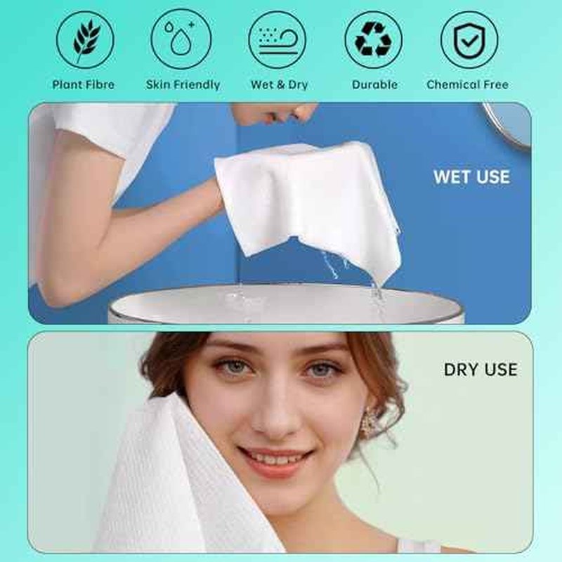 ONLYCARE Disposable Face Towel, Biodegradable Face Towels, 10" x 12" Super Thick Soft Facial Towels, 50Count&15Count Face Towelettes Disposable for Sensitive Skin, Makeup Remover Dry Wipes, 2 Pack