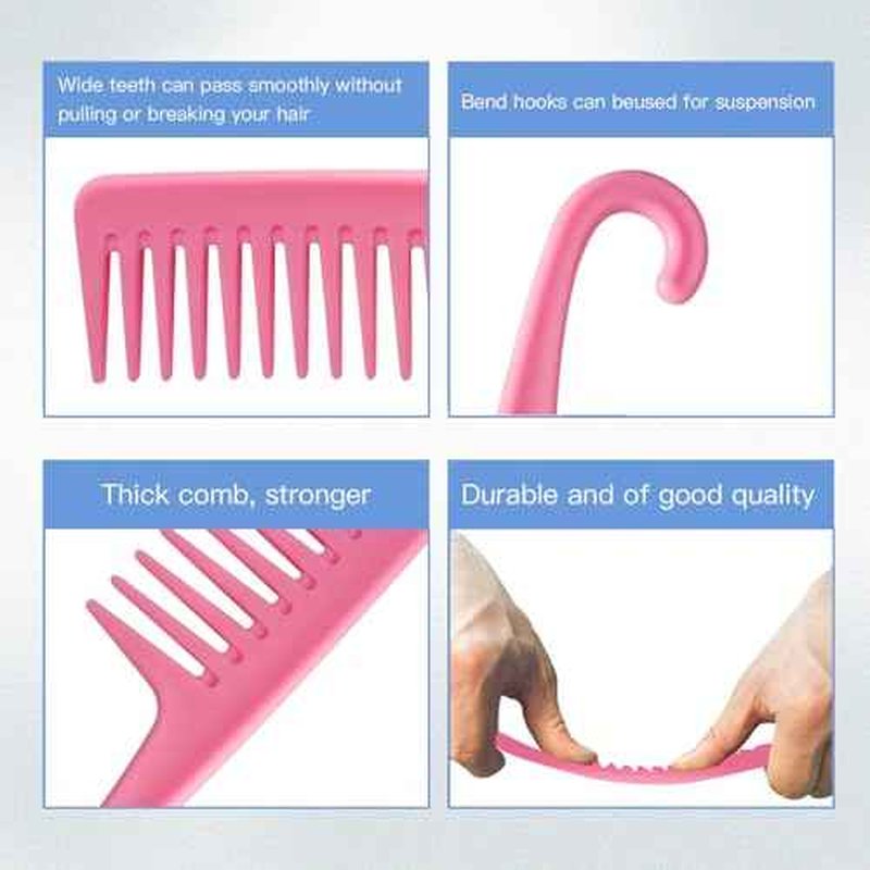 Wapodeai Wide Tooth Comb Shower Comb With Hook, Good for Curly Hair Wet Dry, Premium Tangle Free Combs Pink.