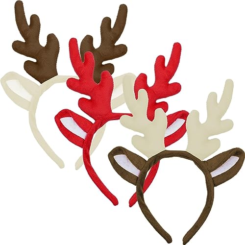 3 Pieces Antlers Headband Christmas Reindeer Hairband Deer Constume Headwear for Girls Boys Women Men Christmas Party Favors