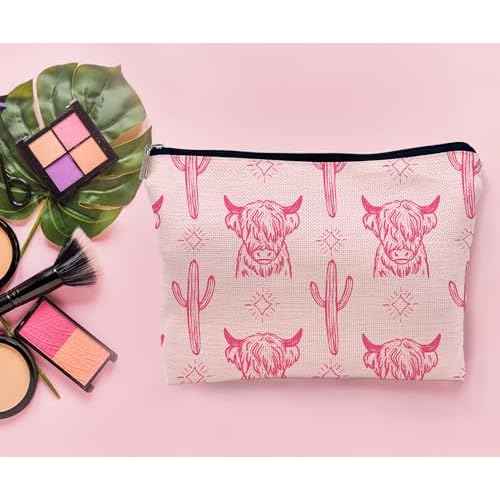 Western Cow Makeup Bag,Western Cow Gifts For Women,Cowgirl Stuff For Women,Cowgirl Gifts (Pink)
