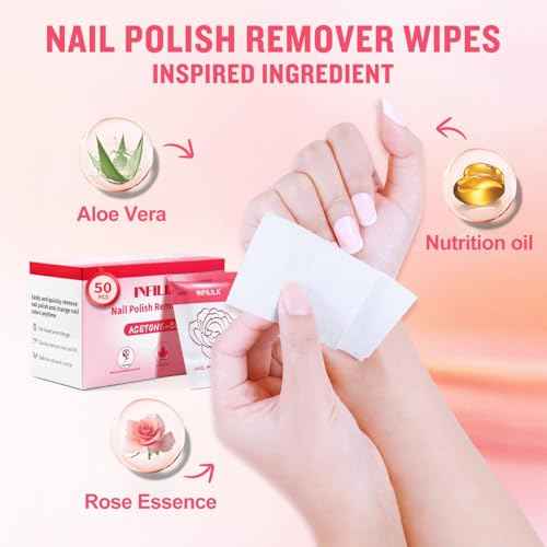 NXJ INFILILA Nail Polish Remover Pads Big Size 50 PCS Fingernail Polish Remover, Quick Nail Polish Remover Wipes, Portable Travel Kit to Clear Nail Polish for Home Professional Salon Supplies