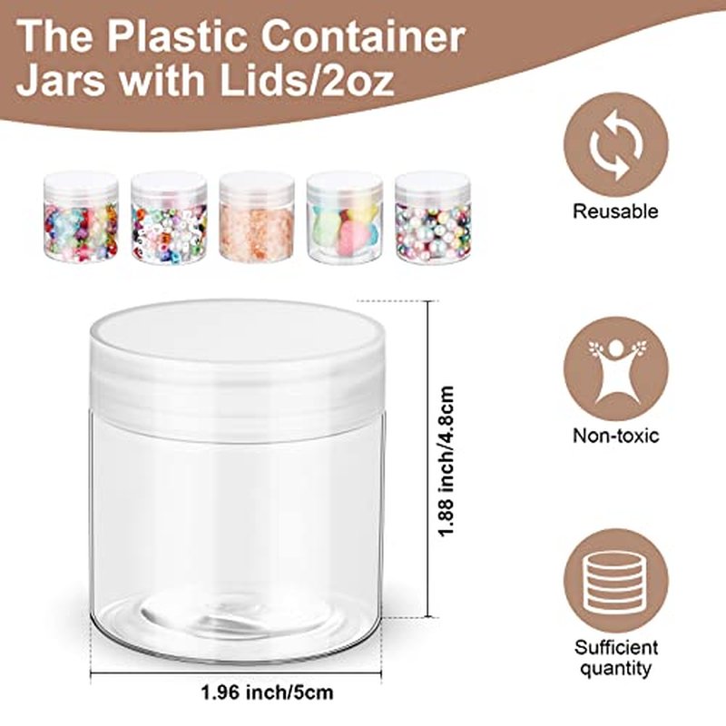 eBoot 150 Piece 2 Oz Plastic Container Jars with Lids Round Clear Cosmetic Empty Clear Plastic Jars for Lotion, Cream, Makeup, Eye Shadow, Rhinestone, Samples, Pot, Travel Storage(2 Oz)