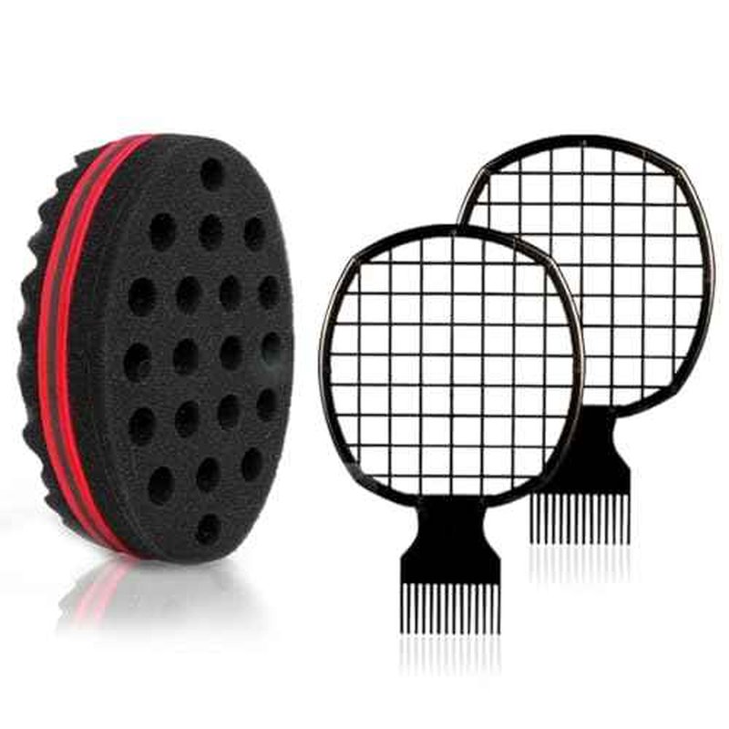 3 Pcs Afro Twist Upgrade Set: Hair Sponge Double-sided and 2 Twist Comb, Curl Sponge Hair Brush for Women Men Barber Personal Styling
