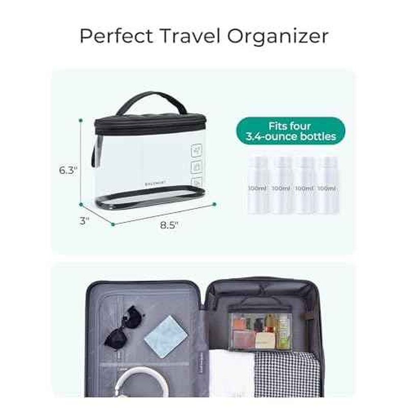 BAGSMART TSA Approved Toiletry Bag, Clear Makeup Cosmetic Bag Organizer, Quart Size Travel Bag for Toiletries, Carry-on Travel Accessories Essentials, 1 Pack-Black