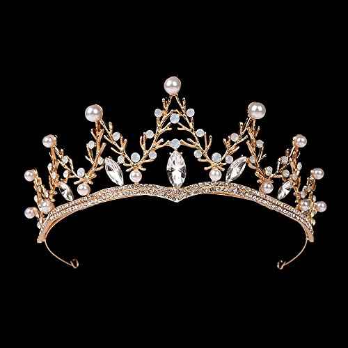 Ursula Costume Women Crown, Vofler Gold Tiara Mermaid Evil Queen Elf Witch Seashell Shell Coral Pearl Branch Headband Accessories for Princess Bride Adult Girl Halloween Party Birthday Wedding Pageant