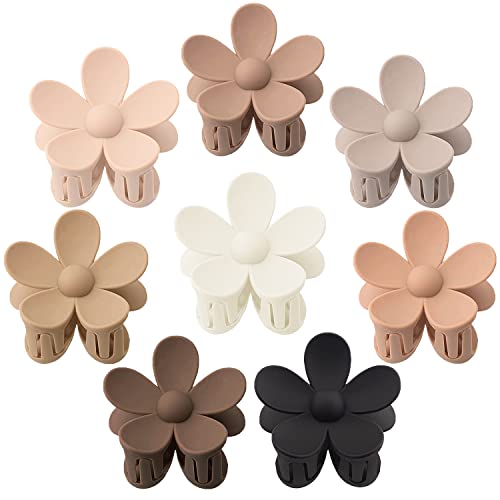 Flower Hair Clips 8PCS, Large Claw Clips for Women Girls Thick Thin Hair, Strong Hold Non slip Big Matte Dasiy Jaw Clamps Hair Accessories 8 Colors