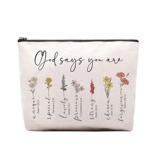 God Says You Are Makeup Bag, Christian Gifts for Women Cosmetic Bag, Bible Verse Floral Bible Verse Accessories Stuff for Women, Religious Faith Based Gifts Inspirational Affirmations Cosmetic Bag