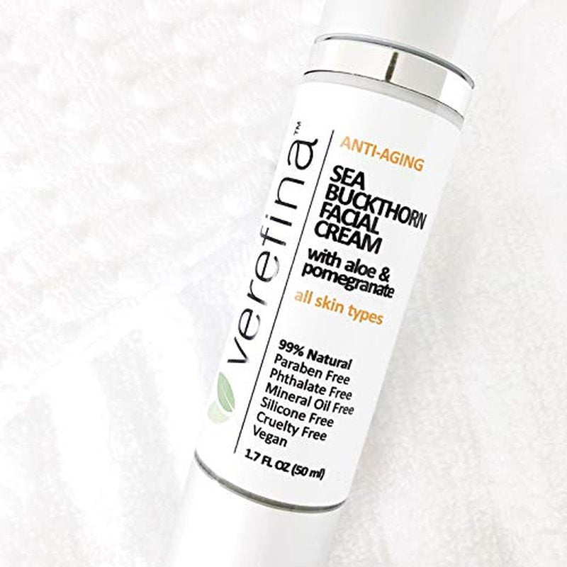 Verefina | Sea Buckthorn Anti-Aging Facial Cream | 99% Natural | Paraben Free | Pthalate Free | Mineral Oil Free | Silicone Free | Cruelty Free | Vegan | 1.7 oz | All Skin Types | For Sensitive Skin