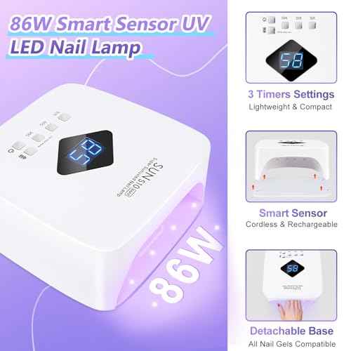 Cordless Rechargeable UV LED Nail Lamp,LKE 86W UV Light for Gel Nails UV Nail Light Nail Dryer with 3Timer Setting Display Auto Sensor Professional Quick Dry Gel Polish (S10)