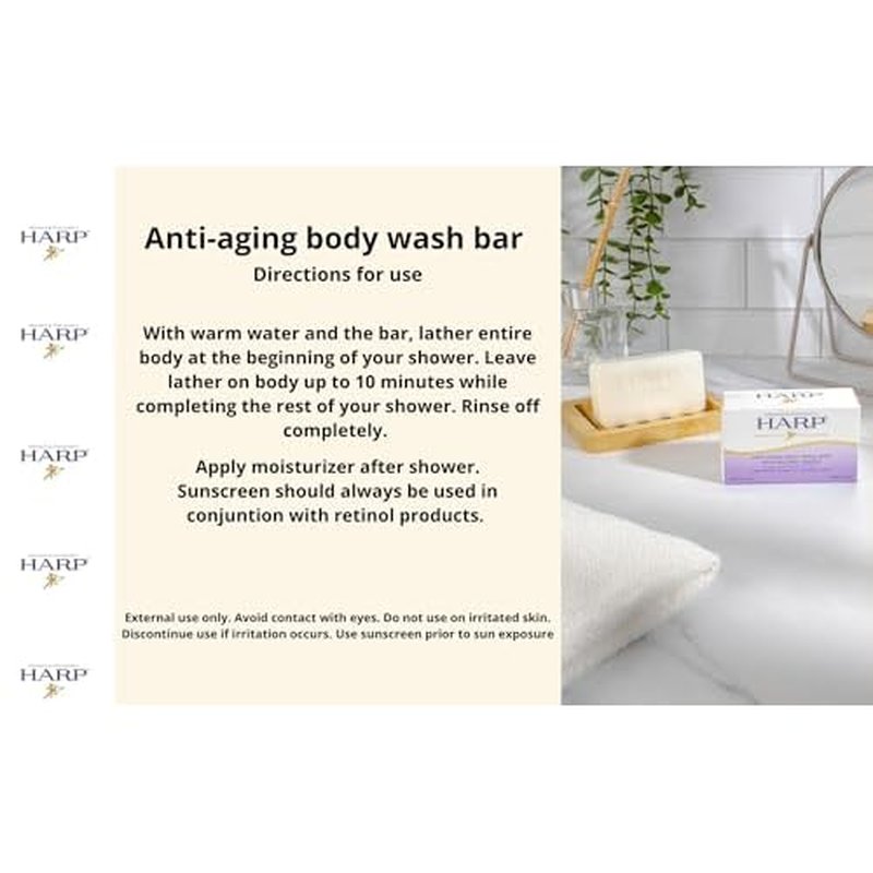 HARP Anti-Aging Body Wash Bar With Retinol + Niacinamide, Vitamin E, Hyaluronic Acid. 100% Syndet Base. Soap/Lye-Free and FRAGRANCE FREE (3-Pack, Anti-Aging Serum)