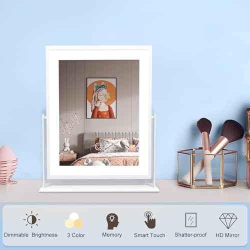 Beelux Vanity Mirror with Lights, New Hollywood Lighted Makeup Mirror with Dimmable Light, Smart Control, Memory, Adjustable Warm White/Natural/Daylight, Birthday Present, 360¡ÆRotation (11 in. White)