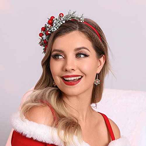 Catery Christmas Headbands Reindeer Antler Xmas Hair Hoop Headpiece Berry Christmas Party Headwear for Women and Girls