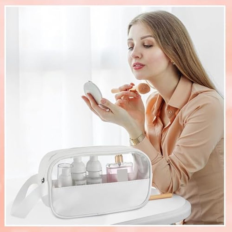 Tanlade 18 Pcs Clear Cosmetic Bags Bulk, Translucent Makeup Toiletry Bag for Women Waterproof Portable Cosmetic Bag Set Traveling Make up Organizer(White)