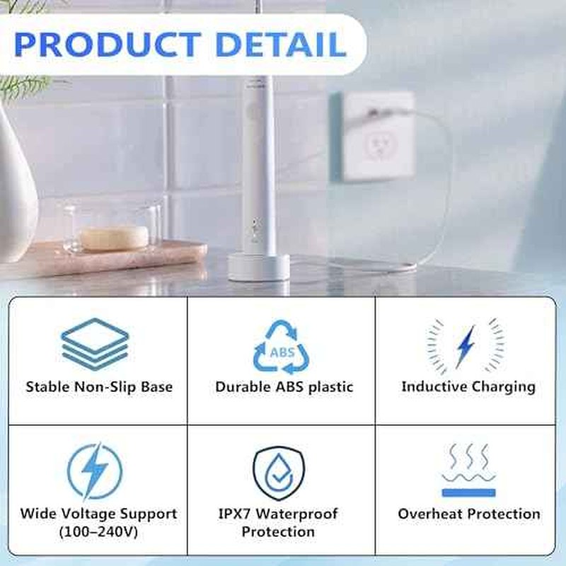 Replacement Charger Base for Philips Sonicare Electric Toothbrush HX6100 Compatible with 4100 5100 5300 6100 6500 9000 Series, Waterproof for Philips Sonicare Charger for Kids & Travel Cord