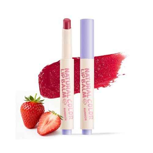 RUNBEN Kids Tinted Lip Balm, Strawberry-Scented Lipstick, 24H Moisturizing, Safe & Non-toxic Lip Gloss for Kids & Teen, Christmas Makeup Gift for Girls, 2g