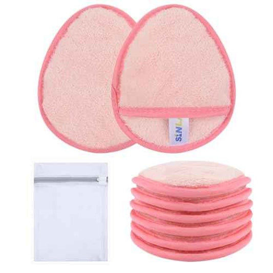 SINLAND Reusable Makeup Remover Pads For Face,Eye,Lips Microfiber Gentle Facial Cleansing Cloths for All Skin Types Friendly for Makeup Remover With Laundry Bag 5.1inchx3.93inch Pink Pack of 6