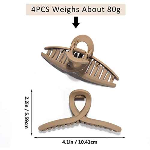 Big Matte Jaw Large Butterfly Hair Clips - No Slip Strong Hold Barrettes and Clamps, 4 Pcs for Christmas, Valentine's and Mother's Day Gifts