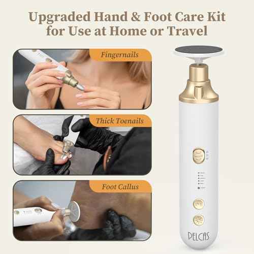 PELCAS 8 in 1 Cordless Nail Drill, Electric Nail Filer 5 Speeds Manicure & Pedicure Kit with LED Light, Electric Foot Callus Remover for Foot Callus, Toenail, Thick Nails, Finger Nails Golden