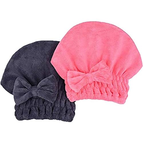 Microfiber Hair Drying Towels Head wrap with Bow-Knot Shower Cap Hair Turban hairWrap Bath Cap for Curly Long & Wet Hair Gift for Women 2pack